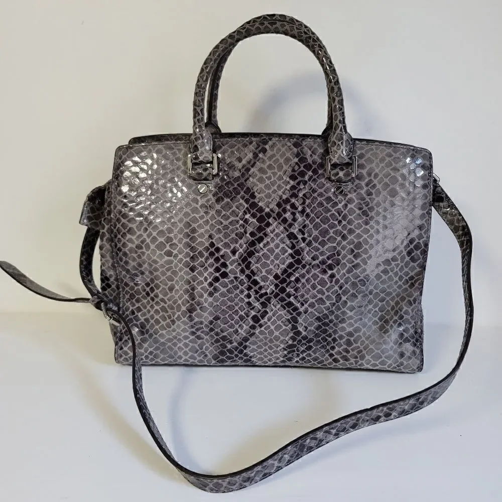 Michael Michael Kors Grey Snake Embossed Leather Medium Selma Tote